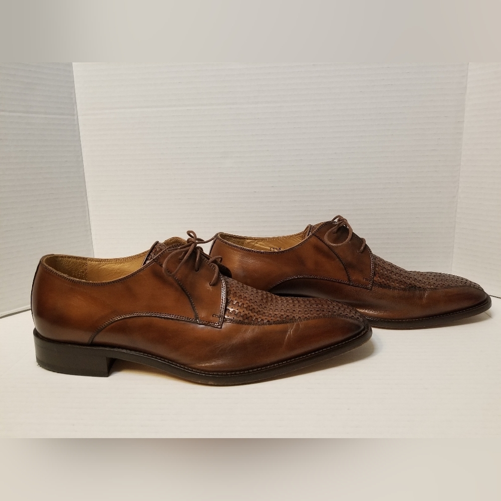 Paul Fredrick Mens Italian Leather Woven Oxford/Derby - Picture 1 of 8